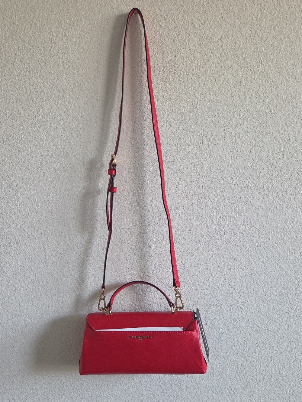 Karl Lagerfeld Admiral Red Crossbody Satchel  Gold Hardware and Graphic Accents - Picture 7 of 16